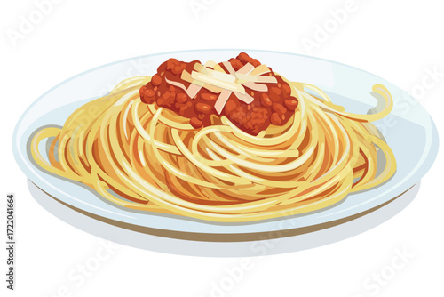 spaghetti with bolognese sauce basil isolated