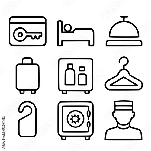 Minimalist outline Hotel Icons isolated vector illustration