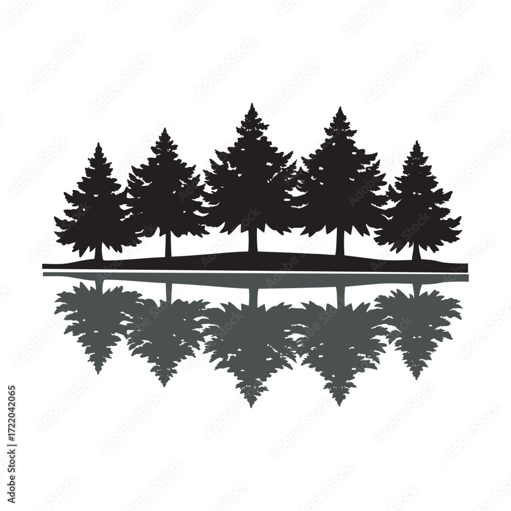 Fototapeta premium Tree Line Reflection Silhouette Vector Illustration