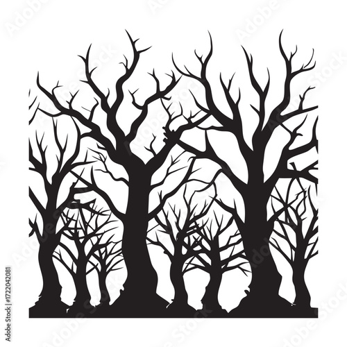 Spooky Dead Tree Line Silhouette Design