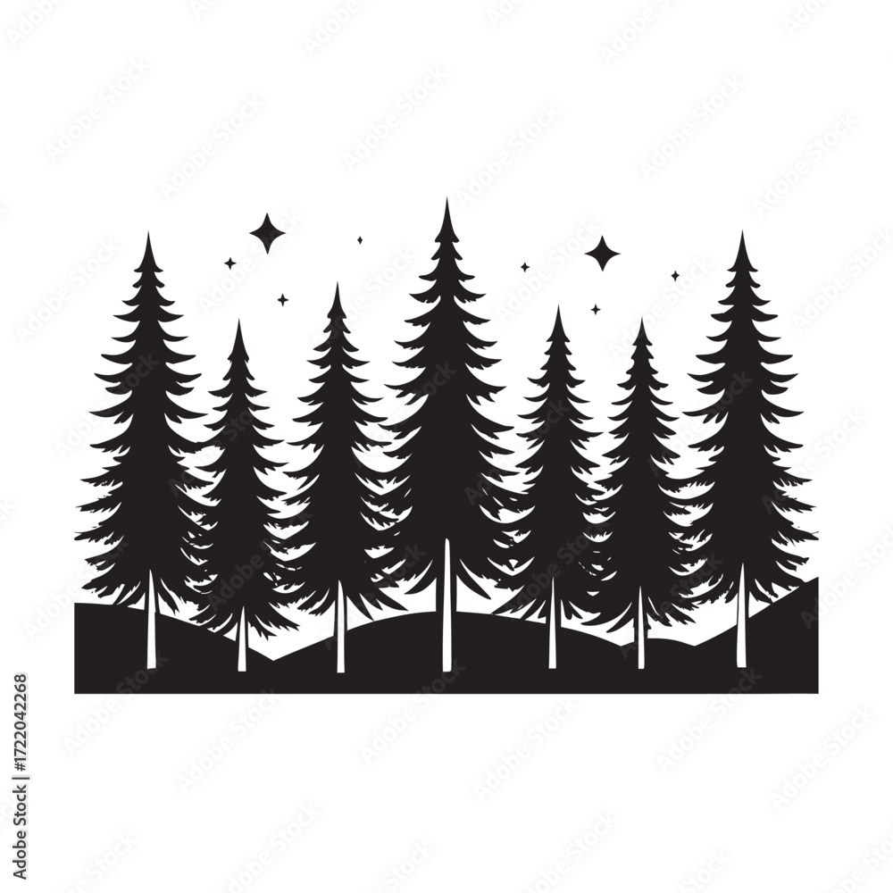 Obraz premium Minimal Pine Tree Line Silhouette