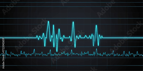 Blue EKG line showing the frequency of a heartbeat on a medical monitor