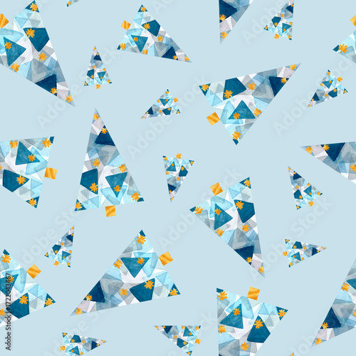 Wallpaper Mural Seamless pattern with abstract blue Christmas trees. Hand-drawn in watercolor. Suitable for design, print, decoration. Torontodigital.ca