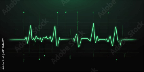 Green heart rate graph pulsing on a medical monitor