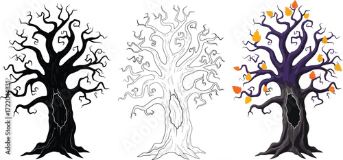 Collection of scary trees for halloween designs and decorations, vector illustration