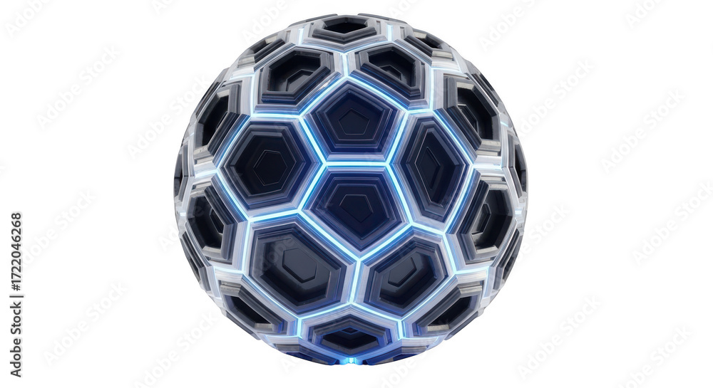 Naklejka premium Abstract futuristic sphere with glowing blue geometric pattern isolated on transparent background