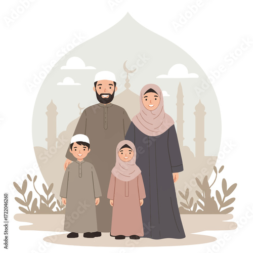 Islamic family in front of mosque