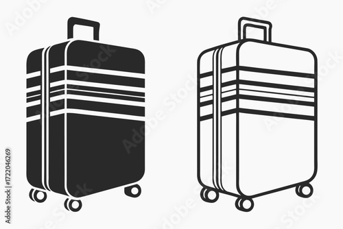 Black Silhouette and Outline Suitcases Side by Side luggage travel