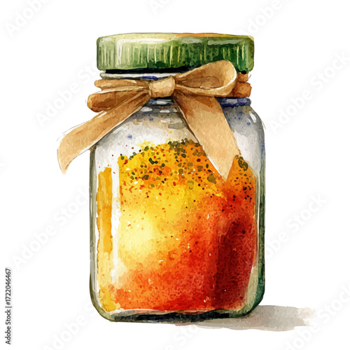 Spice Jar, watercolor painting vector, isolated on a white background.
