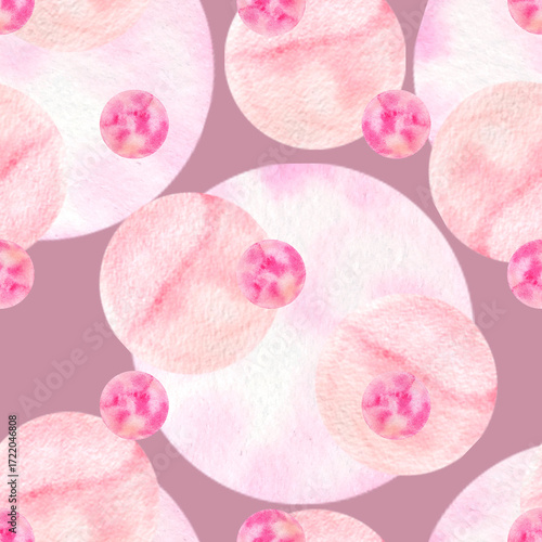 Wallpaper Mural Seamless pattern with abstract pink circles, hand-drawn in watercolor. Torontodigital.ca