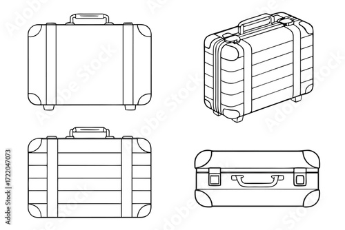 Four Suitcase Illustrations in Black and White luggage travel