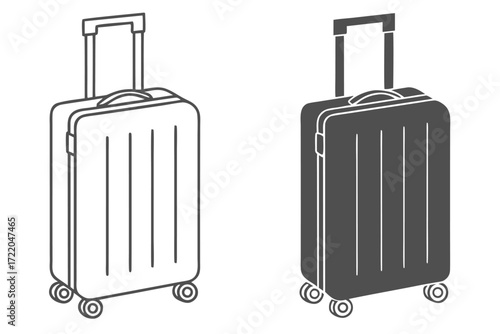 Outline and Gray Suitcases Side by Side on White Background luggage travel