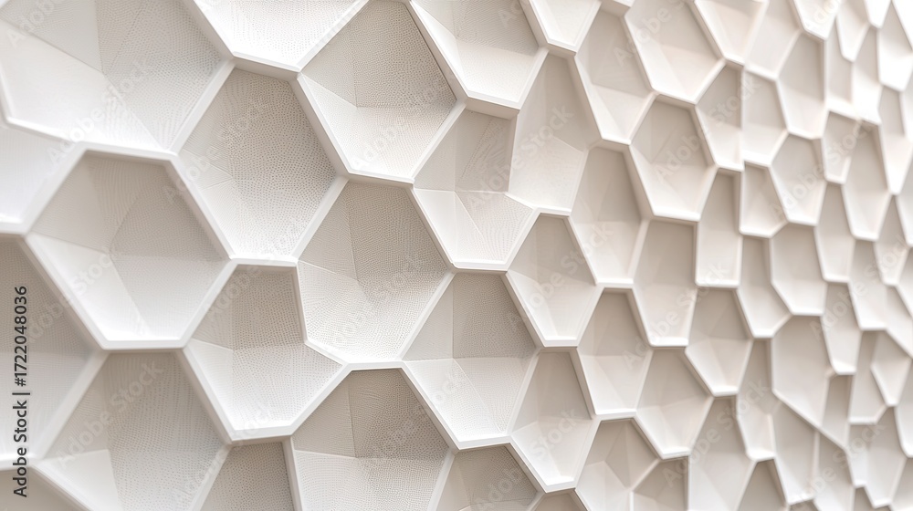 Sound-absorbing wall panel with intricate geometric patterns, modern office interior, noise reduction, improved acoustics.  