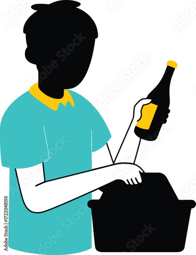 Person placing a bottle into a black bin