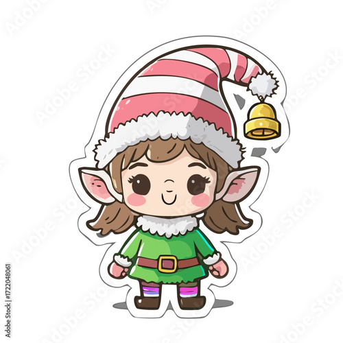 Cute Christmas Elf Vector Set — Adorable Holiday Elves in Festive Outfits with Jingle Bells