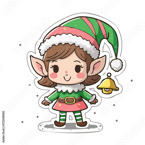 Cute Christmas Elf Vector Set — Adorable Holiday Elves in Festive Outfits with Jingle Bells