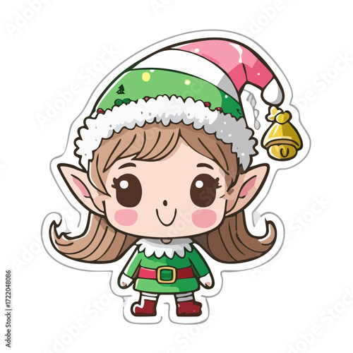 Cute Christmas Elf Vector Set — Adorable Holiday Elves in Festive Outfits with Jingle Bells