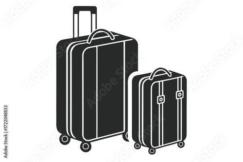 Two black rolling suitcases of different sizes on white background luggage travel