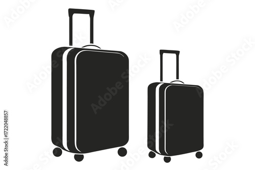 Two black rolling suitcases of different sizes on white background luggage travel