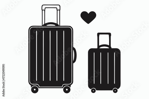 Two Black Suitcases And A Heart Icon On White Background luggage travel