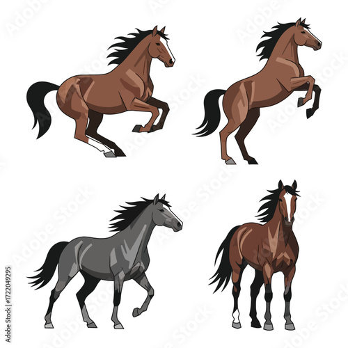 Dynamic horse collection four majestic equine poses for artistic projects and designs