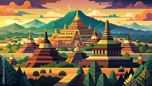 Borobudur Temple Compounds, Indonesia, is the world’s largest Buddhist monument, featuring stupas, bas-reliefs, and terraces symbolizing enlightenment atop a lush volcanic plain.