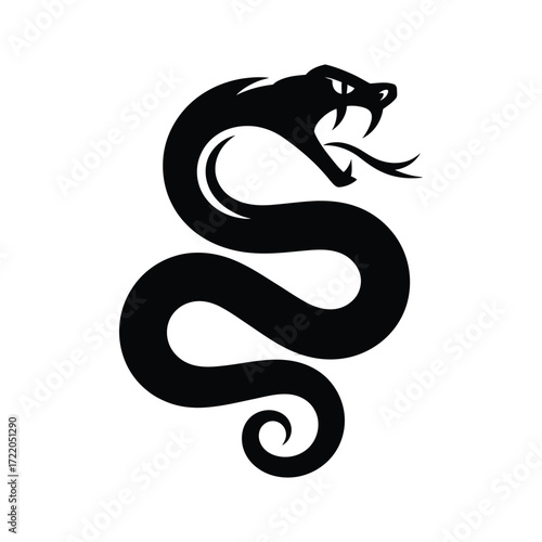 Stylized red snake logo in minimalist coiled S-shape design with open mouth fangs and aggressive mascot emblem on white background