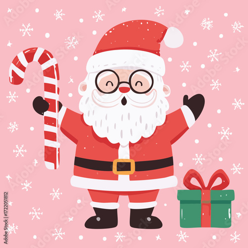 Cute Santa Claus Vector — Jolly Christmas Santa with Candy Canes, Presents, and Festive Holiday Cheer