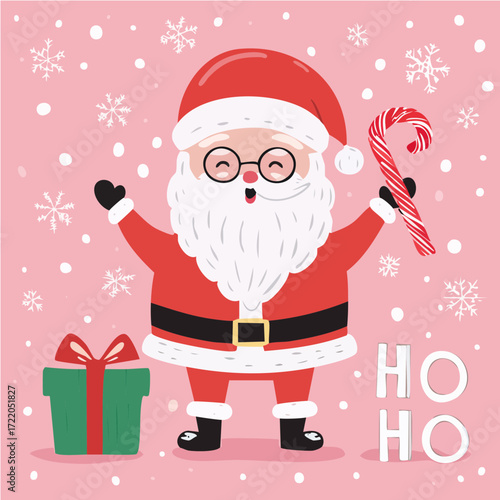 Cute Santa Claus Vector — Jolly Christmas Santa with Candy Canes, Presents, and Festive Holiday Cheer