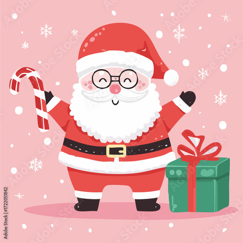 Cute Santa Claus Vector — Jolly Christmas Santa with Candy Canes, Presents, and Festive Holiday Cheer