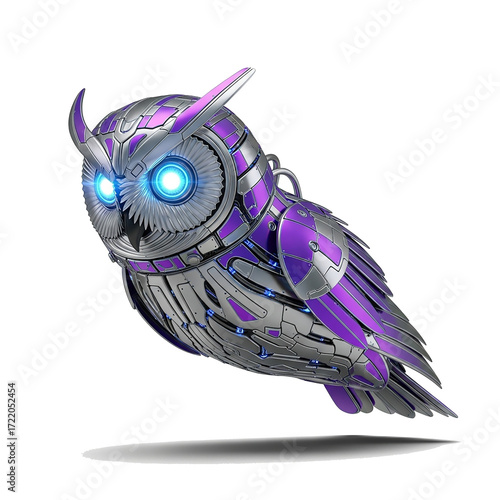 Futuristic Robotic Owl with Glowing Eyes – Cyberpunk Mechanical Bird, Sci-Fi Artificial Intelligence Concept