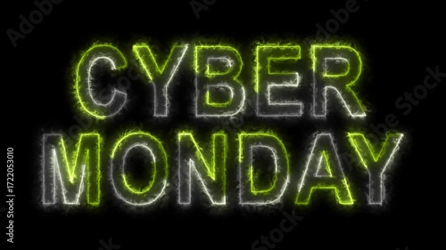 Cyber Monday Neon Sign Animation on Brick Wall Perfect for Online Sale and Marketing Videos 4K.