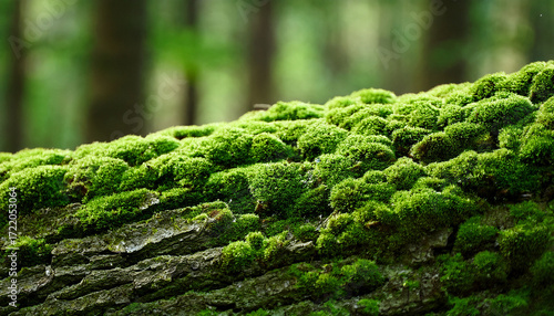 Close Up Shot Of Bark Overgrown With Green Moss
