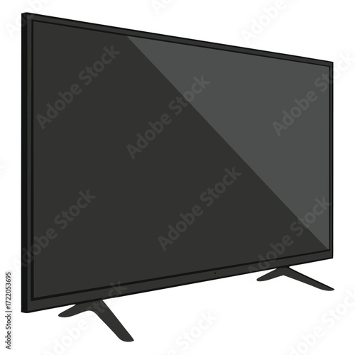 Vector art of a modern flatscreen television with a black bezel and stand, displayed against a neutral background