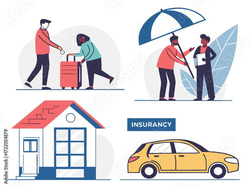 Comprehensive Insurance Coverage Illustration for Travel Home and Auto Needs Promoting Security and Peace of Mind