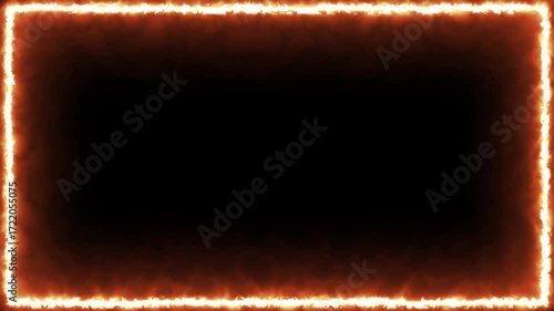 Dark flames and black smoke rotate counterclockwise. Fire frame. 4K