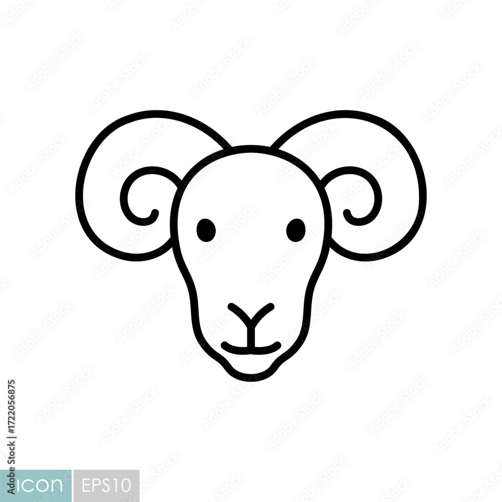 Fototapeta premium Sheep or Ram Head Vector Outline Icon