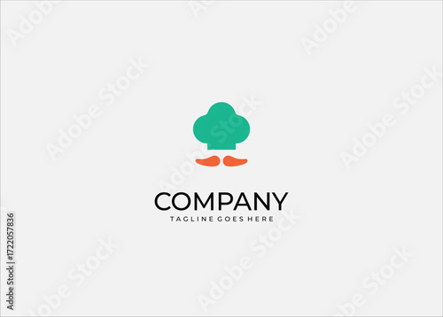 Green chef hat with two orange carrots representing cooking kitchen food preparation culinary symbol nutrition healthy lifestyle restaurant cuisine.