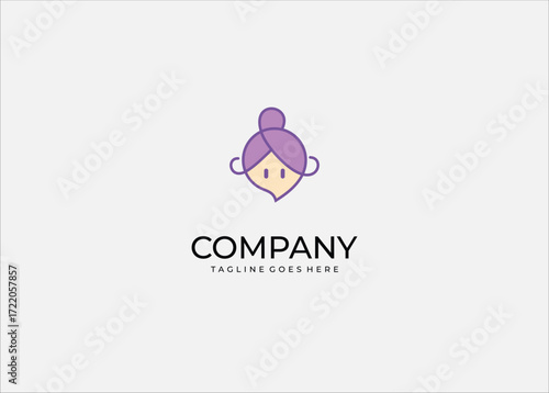 Minimalist cartoon avatar face with purple hair bun inside communication theme symbolizing chat message conversation social profile identity expression illustration.