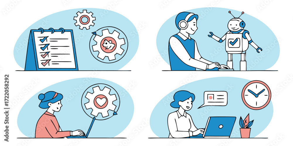 Fototapeta premium Teamwork and Automation Illustration Depicting Efficiency Productivity and Innovation in Modern Business Operations
