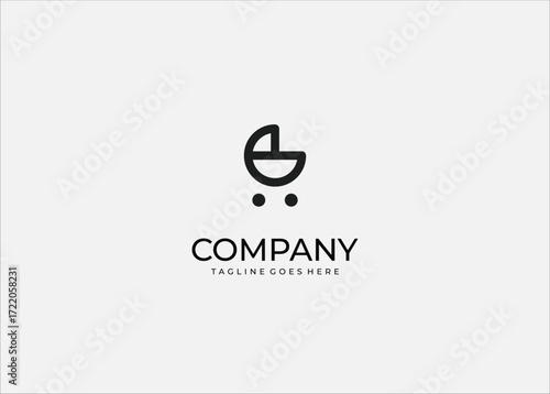 Baby stroller with pie chart shape and wheels symbolizing growth family care childhood parenting statistics analytics progress nurture development future.