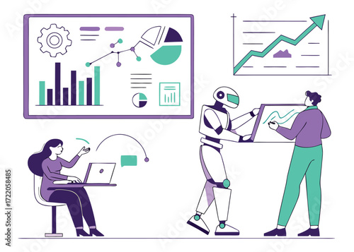 Artificial Intelligence Collaboration with Human Data Analysis and Business Strategy Meeting for Success