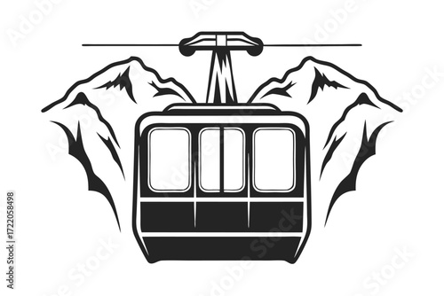 Gondola Lift and Mountain Peaks, Scenic Winter Travel, Ski Resort Icon