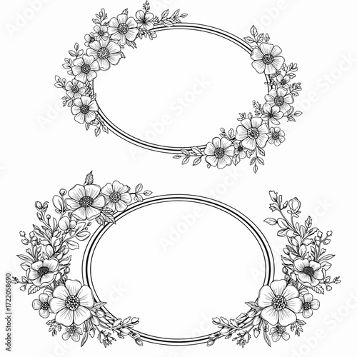 Elegant floral frame collection for wedding invitations and greetings, delicate botanical design elements, perfect for adding a touch of nature's beauty