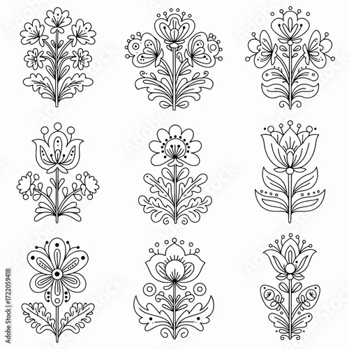 Elegant floral ornament collection, refined botanical elements for invitations, branding, and artistic projects, timeless beauty in nature's designs