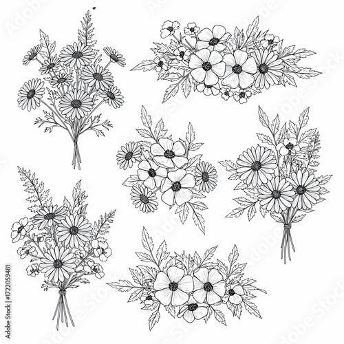 Elegant floral designs for invitations and stationery, beautiful botanical arrangements ideal for wedding decor and graceful greeting cards, scalable art