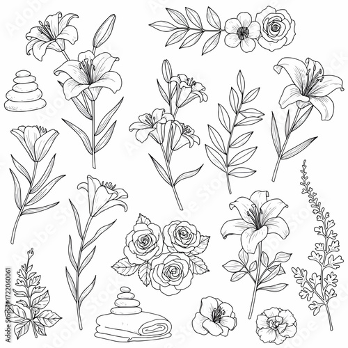 Elegant floral sketches for delicate designs, creating a refined and timeless aesthetic with botanical elements ideal for stylish invitations