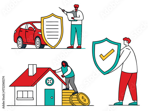 Home car and financial insurance concept illustration protecting assets and investments securing future financial stability and peace of mind