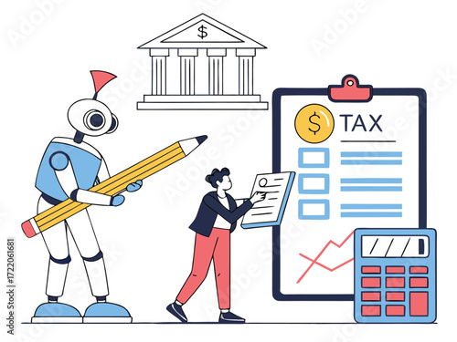 Tax calculation and compliance assistance provided by a robot with human support for accurate financial reporting and banking services