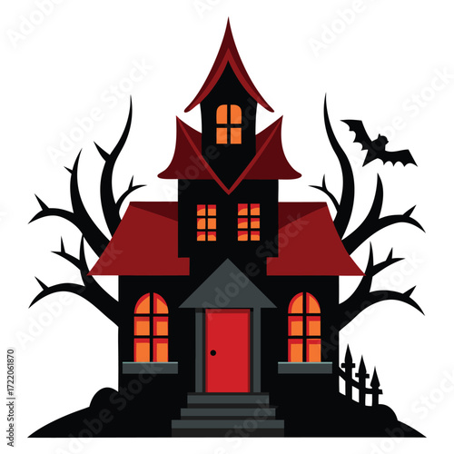 Halloween Haunted Mansion Vector Illustration